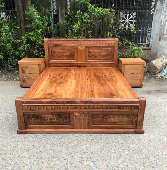 Giường gỗ hương xám vạt phản liền - mẫu quạt 