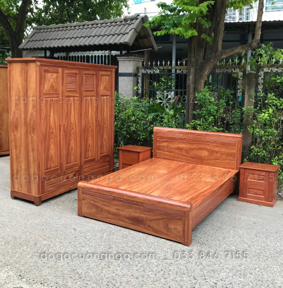 Giường gỗ cẩm vạt phản liền mẫu đơn giản 