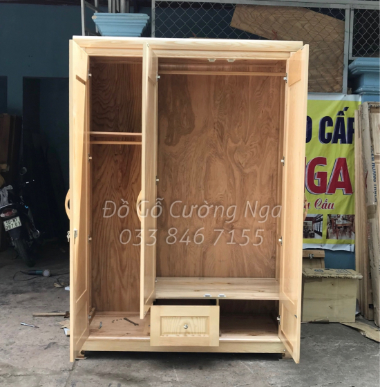 Tủ áo gỗ sồi - 3 cánh mẫu đồng tiền - hiện đại