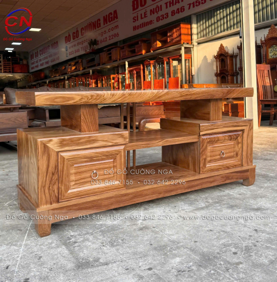 Kệ Tivi Gỗ Hương Xám 2 Ngăn Kéo Soi Hiện Đại Thiết Kế Tinh Gọn