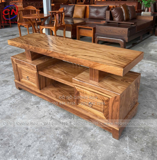 Kệ Tivi Gỗ Hương Xám 2 Ngăn Kéo Soi Hiện Đại Thiết Kế Tinh Gọn