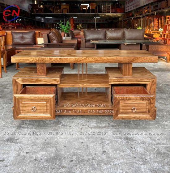 Kệ Tivi Gỗ Hương Xám 2 Ngăn Kéo Soi Hiện Đại Thiết Kế Tinh Gọn
