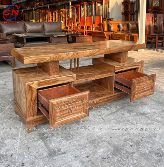 Kệ Tivi Gỗ Hương Xám 2 Ngăn Kéo Soi Hiện Đại Thiết Kế Tinh Gọn