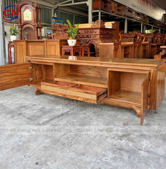 Kệ Tivi Gỗ Hương Xám Chân Xoắn Hiện Đại 