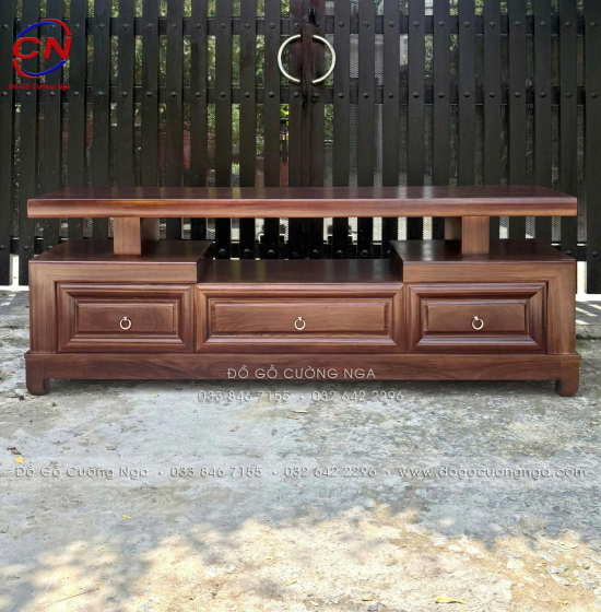 Kệ Tivi Gỗ Hương Xám Màu Óc Chó Thiết Kế 3 Ngăn Kéo Sang Trọng