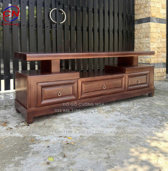 Kệ Tivi Gỗ Hương Xám Màu Óc Chó Thiết Kế 3 Ngăn Kéo Sang Trọng