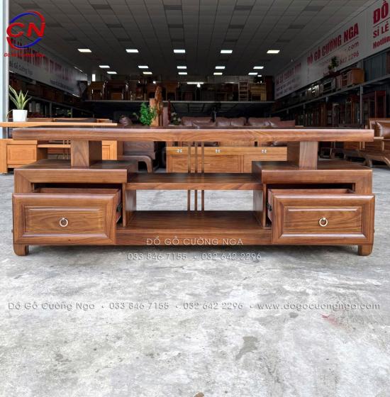 Kệ Tivi Gỗ Hương Xám Màu Óc Chó Hiện Đại Thiết Kế 2 Ngăn Kéo Soi 