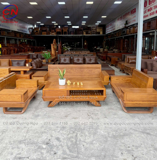 Sofa Gỗ Cẩm Vàng Thiết Kế 2 Văng Chân Thuyền Sang Trọng