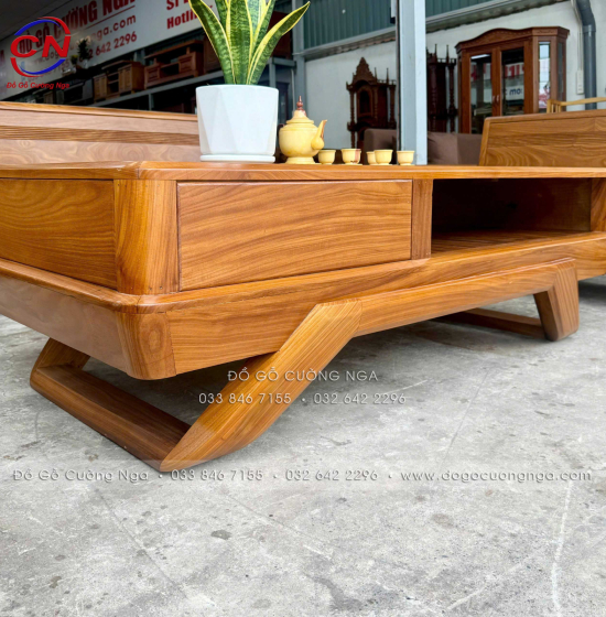 Sofa Gỗ Cẩm Vàng Thiết Kế 2 Văng Chân Thuyền Sang Trọng
