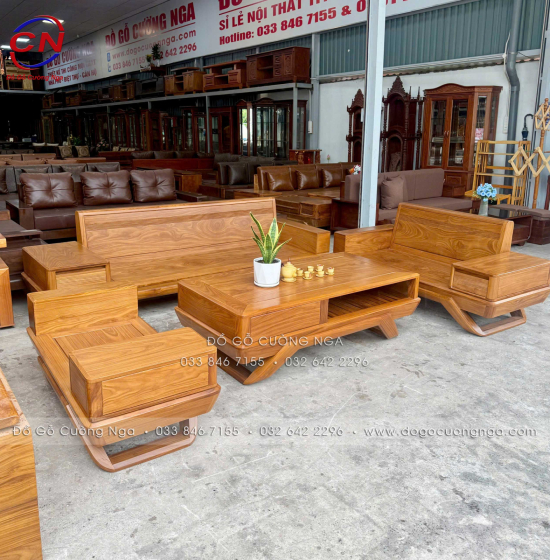 Sofa Gỗ Cẩm Vàng Thiết Kế 2 Văng Chân Thuyền Sang Trọng