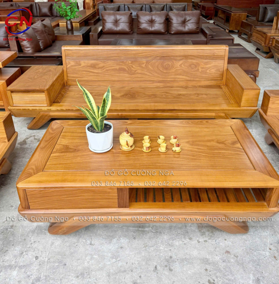 Sofa Gỗ Cẩm Vàng Thiết Kế 2 Văng Chân Thuyền Sang Trọng