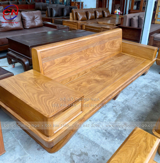 Sofa Gỗ Cẩm Vàng Thiết Kế 2 Văng Chân Thuyền Sang Trọng