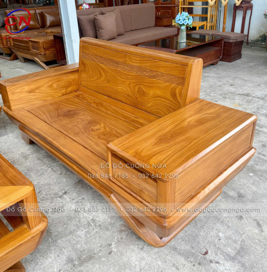 Sofa Gỗ Cẩm Vàng Thiết Kế 2 Văng Chân Thuyền Sang Trọng