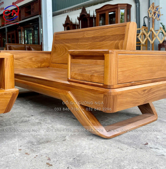 Sofa Gỗ Cẩm Vàng Thiết Kế 2 Văng Chân Thuyền Sang Trọng