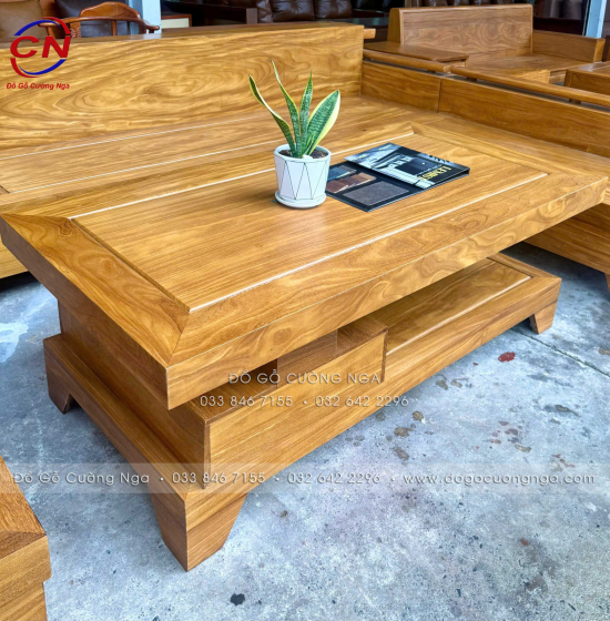 Sofa Gỗ Cẩm Vàng Góc L 2m44 x 2m Tay Trứng Đẹp Cho Phòng Khách