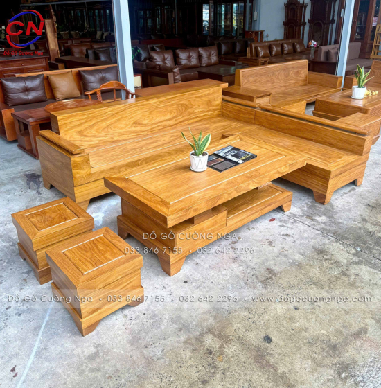 Sofa Gỗ Cẩm Vàng Góc L 2m44 x 2m Tay Trứng Đẹp Cho Phòng Khách