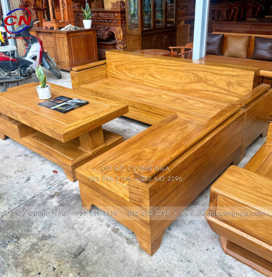Sofa Gỗ Cẩm Vàng Góc L 2m44 x 2m Tay Trứng Đẹp Cho Phòng Khách