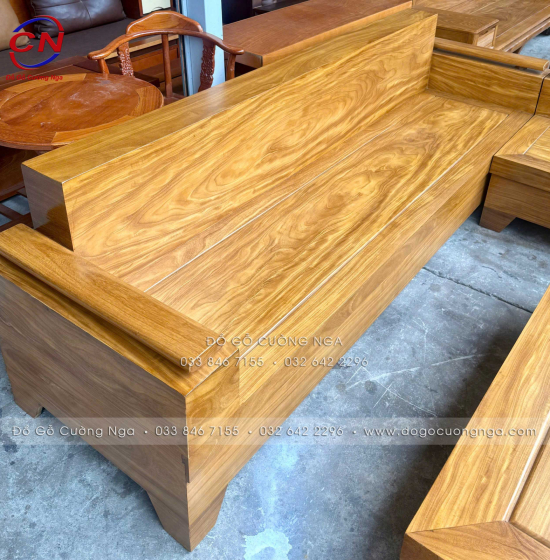 Sofa Gỗ Cẩm Vàng Góc L 2m44 x 2m Tay Trứng Đẹp Cho Phòng Khách