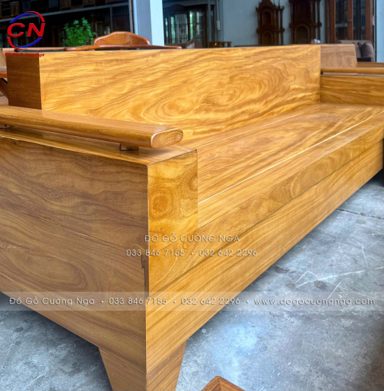 Sofa Gỗ Cẩm Vàng Góc L 2m44 x 2m Tay Trứng Đẹp Cho Phòng Khách