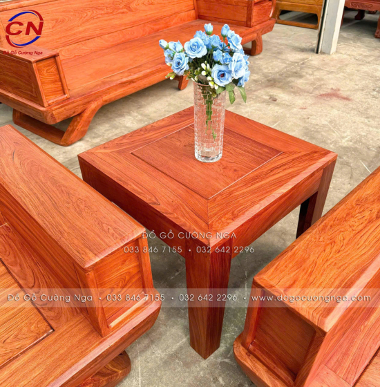 Sofa Gỗ Hương Đá 2 Văng Cao Cấp Kèm Nệm Vế Trái 