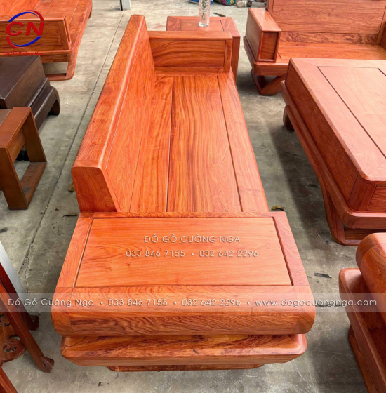 Sofa Gỗ Hương Đá 2 Văng Cao Cấp Kèm Nệm Vế Trái 