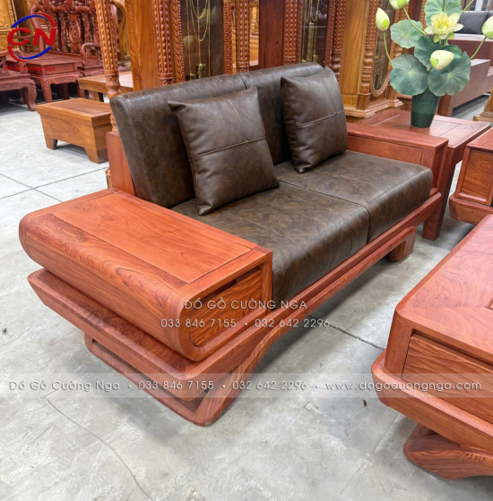 Sofa Gỗ Hương Đá 2 Văng Cao Cấp Kèm Nệm Vế Trái 