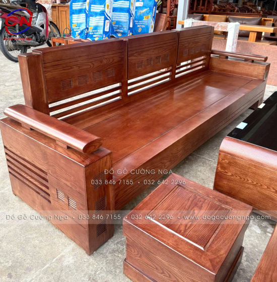 Bộ Sofa Đối Xứng Gỗ Sồi Nga 6 Món Màu Óc Chó Sang Trọng