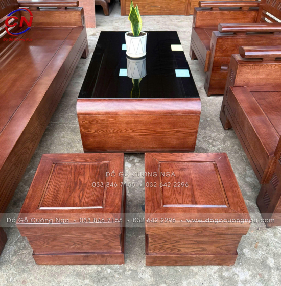 Bộ Sofa Đối Xứng Gỗ Sồi Nga 6 Món Màu Óc Chó Sang Trọng