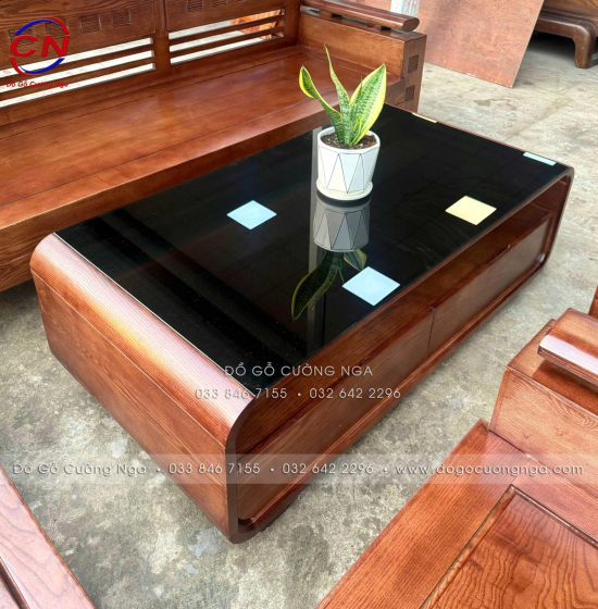 Bộ Sofa Đối Xứng Gỗ Sồi Nga 6 Món Màu Óc Chó Sang Trọng