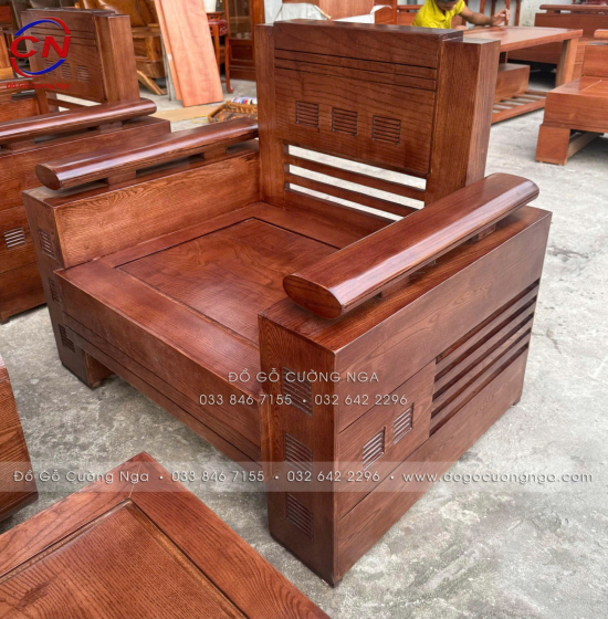 Bộ Sofa Đối Xứng Gỗ Sồi Nga 6 Món Màu Óc Chó Sang Trọng