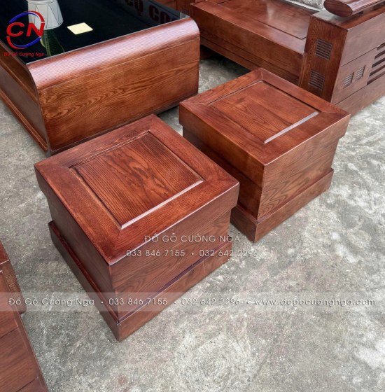 Bộ Sofa Đối Xứng Gỗ Sồi Nga 6 Món Màu Óc Chó Sang Trọng