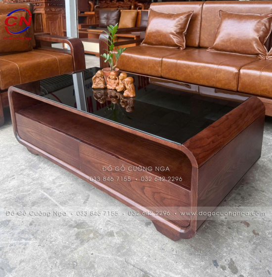 Sofa Đối Xứng Gỗ Sồi Nga Lau Màu Óc Chó Tay Vòng Kèm Nệm Cao Cấp