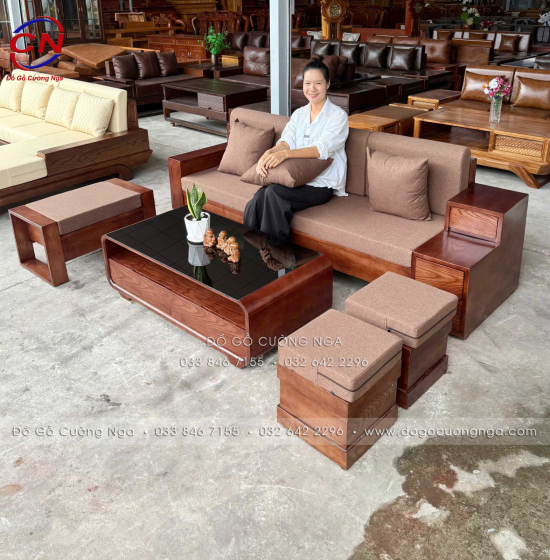Sofa Văng Gỗ Sồi Nga Màu Óc Chó Có 3 Ngăn Kéo Dài 2m3