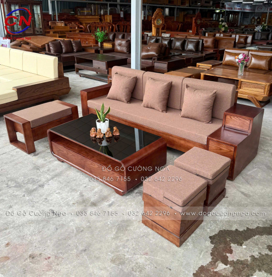 Sofa Văng Gỗ Sồi Nga Màu Óc Chó Có 3 Ngăn Kéo Dài 2m3