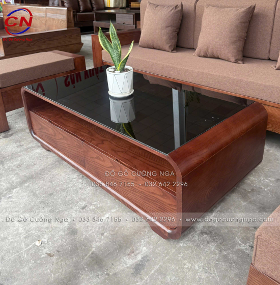 Sofa Văng Gỗ Sồi Nga Màu Óc Chó Có 3 Ngăn Kéo Dài 2m3