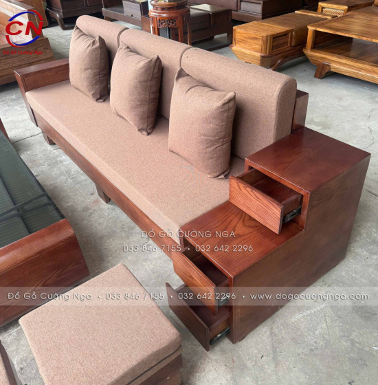 Sofa Văng Gỗ Sồi Nga Màu Óc Chó Có 3 Ngăn Kéo Dài 2m3
