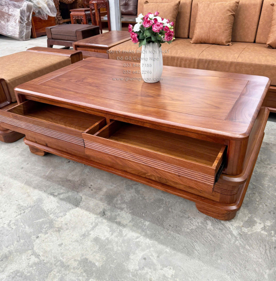 Sofa Gỗ Hương Vàng Góc L Chân Pháo Cao Cấp 3m2x2m15 Mẫu Nệm Da Sáng