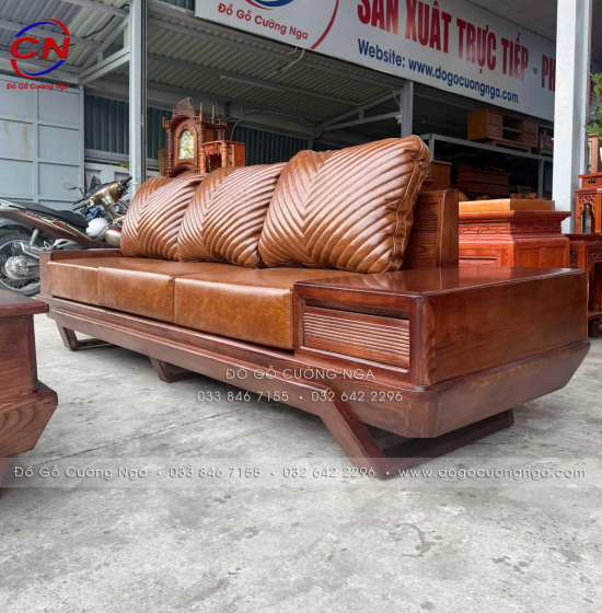 Bộ Bàn Ghế Sofa Gỗ Sồi Nga Chân Thuyền Kèm Nệm 3 Chi Tiết 