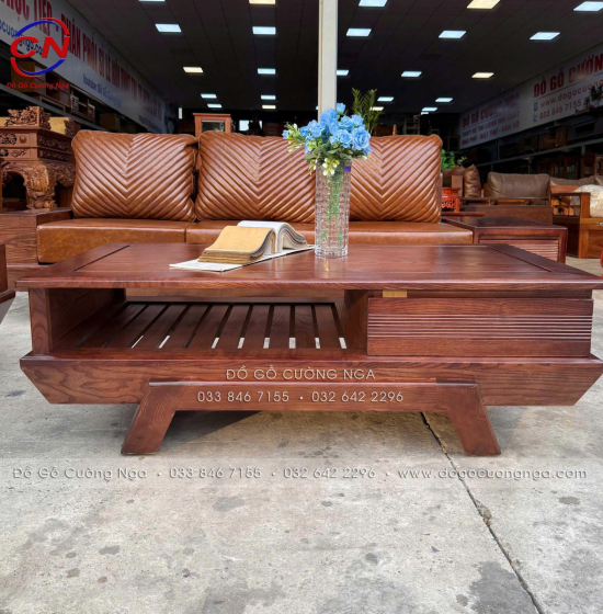 Bộ Bàn Ghế Sofa Gỗ Sồi Nga Chân Thuyền Kèm Nệm 3 Chi Tiết 