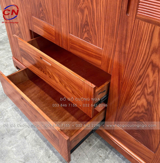 Tủ Quần Áo Gỗ Cẩm Vân 4 Cánh 3 Buồng Hiện Đại 