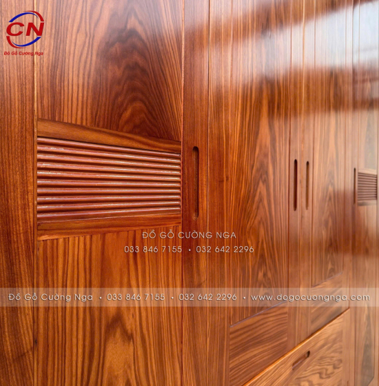 Tủ Quần Áo Gỗ Cẩm Vân 4 Cánh 3 Buồng Hiện Đại 