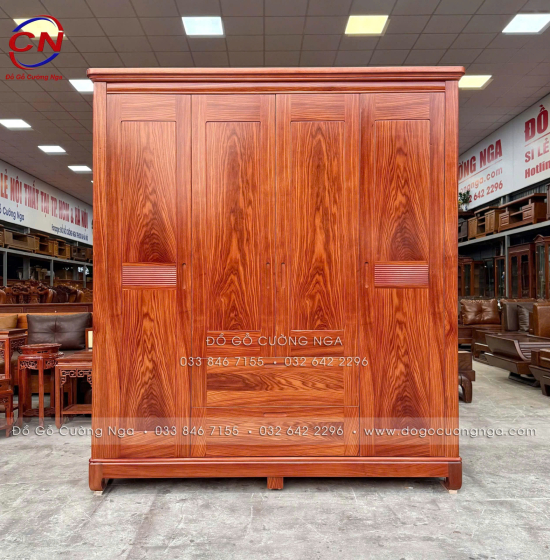 Tủ Quần Áo Gỗ Cẩm Vân 4 Cánh 3 Buồng Hiện Đại 