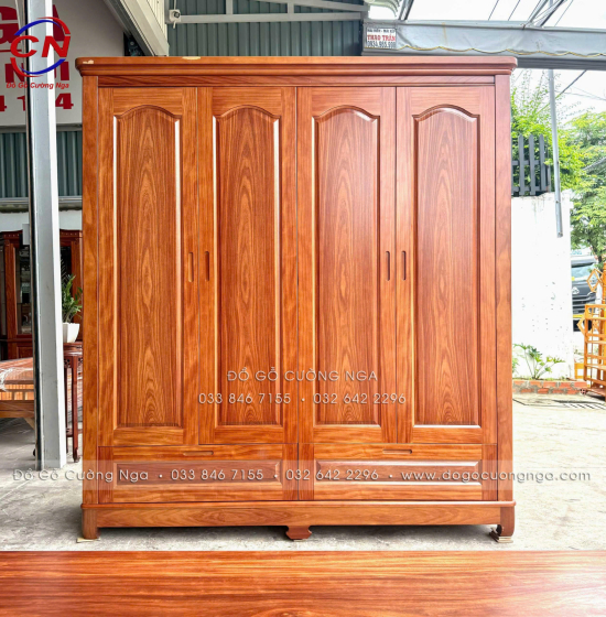 Tủ Quần Áo Gỗ Cẩm Vân 4 Cánh Vòm Hiện Đại