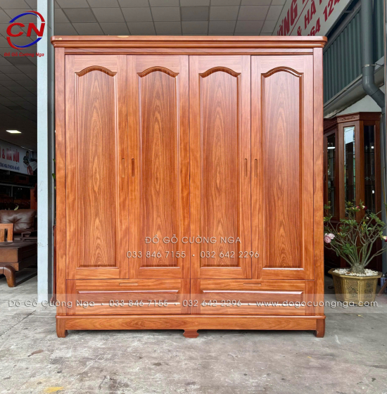 Tủ Quần Áo Gỗ Cẩm Vân 4 Cánh Vòm Hiện Đại