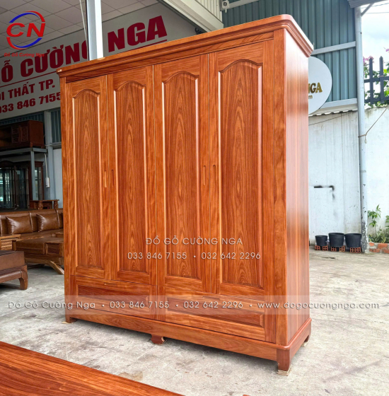 Tủ Quần Áo Gỗ Cẩm Vân 4 Cánh Vòm Hiện Đại