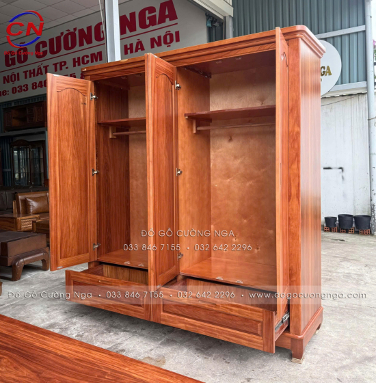 Tủ Quần Áo Gỗ Cẩm Vân 4 Cánh Vòm Hiện Đại