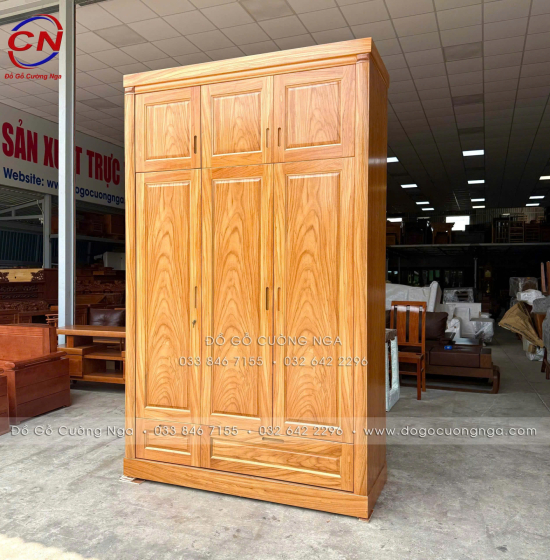 Tủ Áo Gỗ Gõ Đỏ 3 Cánh 2 Tầng Bền Đẹp 
