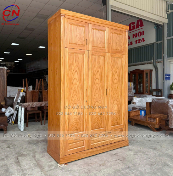 Tủ Áo Gỗ Gõ Đỏ 3 Cánh 2 Tầng Bền Đẹp 