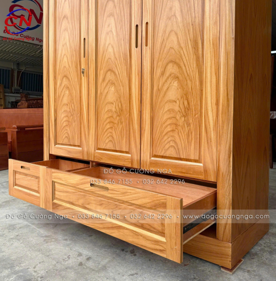 Tủ Áo Gỗ Gõ Đỏ 3 Cánh 2 Tầng Bền Đẹp 