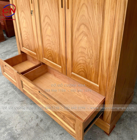Tủ Áo Gỗ Gõ Đỏ 3 Cánh 2 Tầng Bền Đẹp 